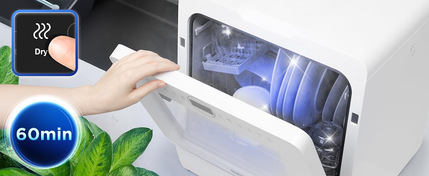 Настільна посудомийна машина Duronic DW5 BK, міні, 6 програм, 3 комплекти посуду, бак 5 л, без підключення до води