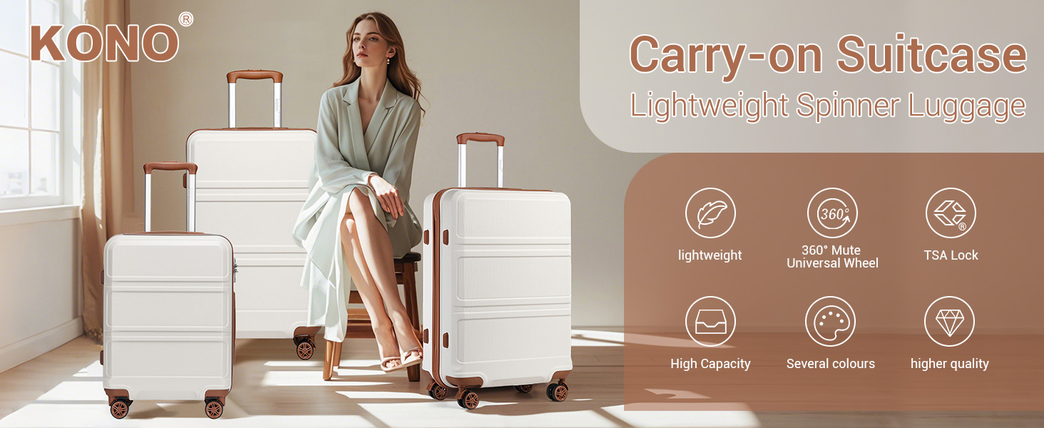 KONO Чемодан-Тролей 55 см, Кремовий Білий | Валіза для подорожей