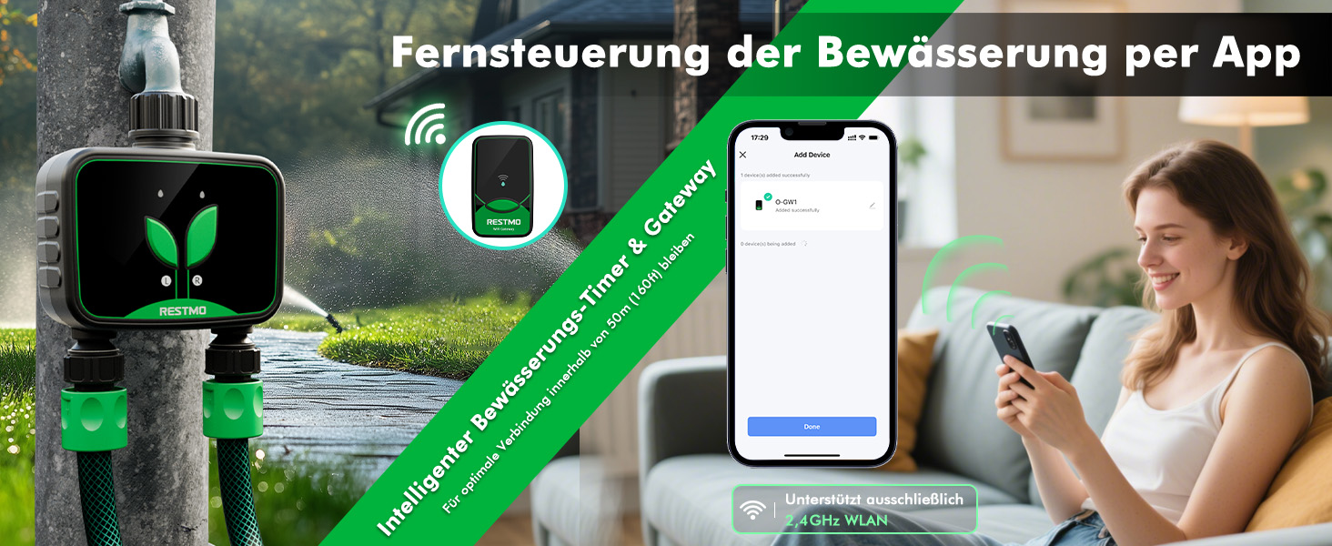 Таймер для поливу RESTMO WiFi, 2 зони, для саду та газону, програмований, для зовнішніх кранів