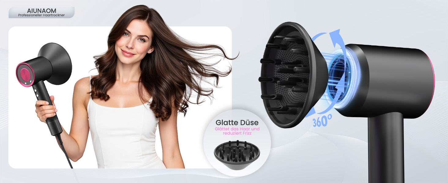 Професійний фен для волосся з високошвидкісним двигуном 160 000 об/хв, іонізацією (500 млн іонів), магнітною насадкою, 3 режими швидкості та 4 рівні температури, для дому, салонів та тварин