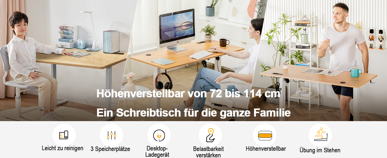 COMHOMA Стол для роботи з регулюванням висоти 160x70 см з USB-роз'ємом та гачками, Електричний стіл для комп'ютера, Стол для стоячи-сидячи, коричневий