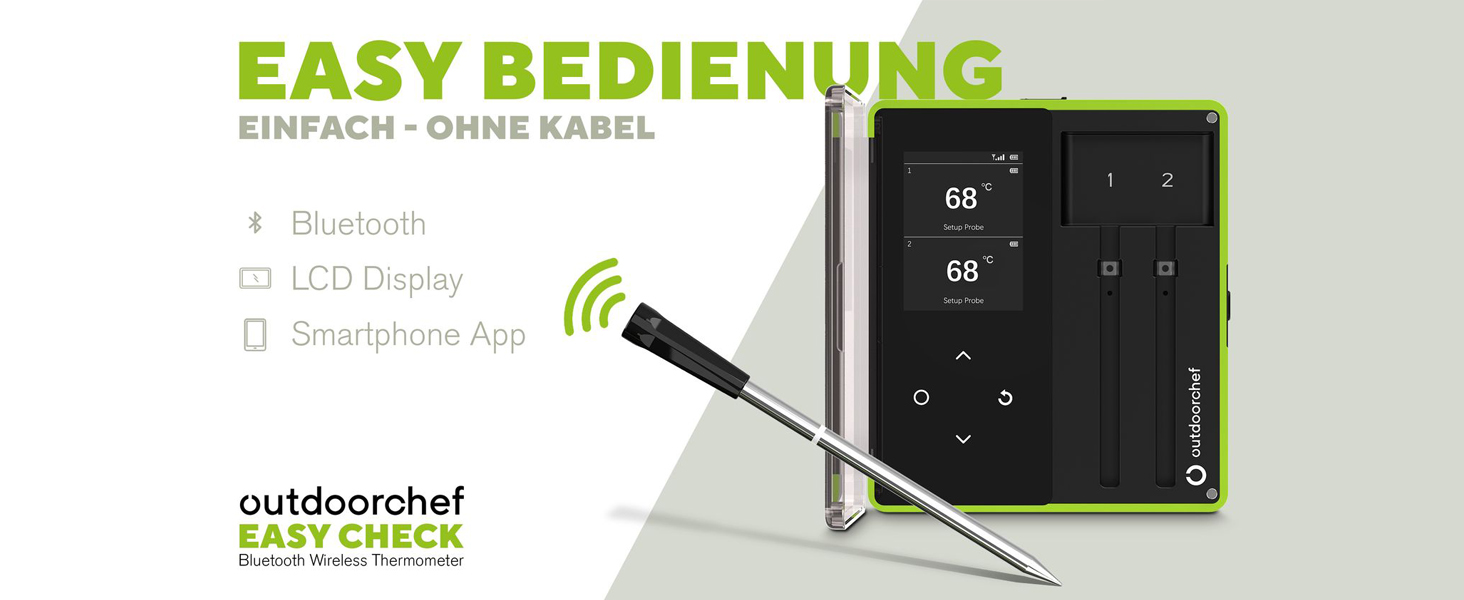 Термометр для гриля Outdoorchef Easy Check Quadro з Bluetooth, 4 датчики, 200м, для миття в посудомийній машині, з магнітною док-станцією