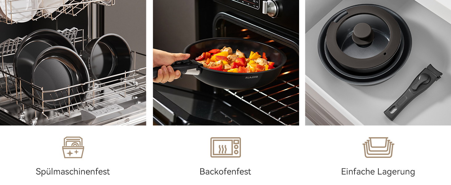 Набір каструль та сковорідок 9-ти частинний з антипригарним покриттям, для всіх типів плит, включаючи індукційні, сумісний з духовкою (темно-сірий)