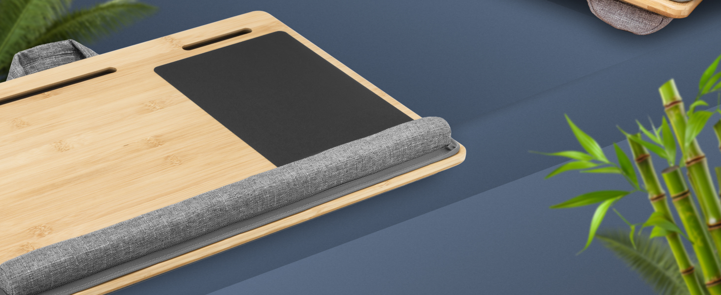 Підставка для ноутбука RICOO з подушкою XXL, бамбукова підставка для ноутбука з підкладкою для миші, Lapdesk для дивана/ліжка, LA0035 (Бежевий)