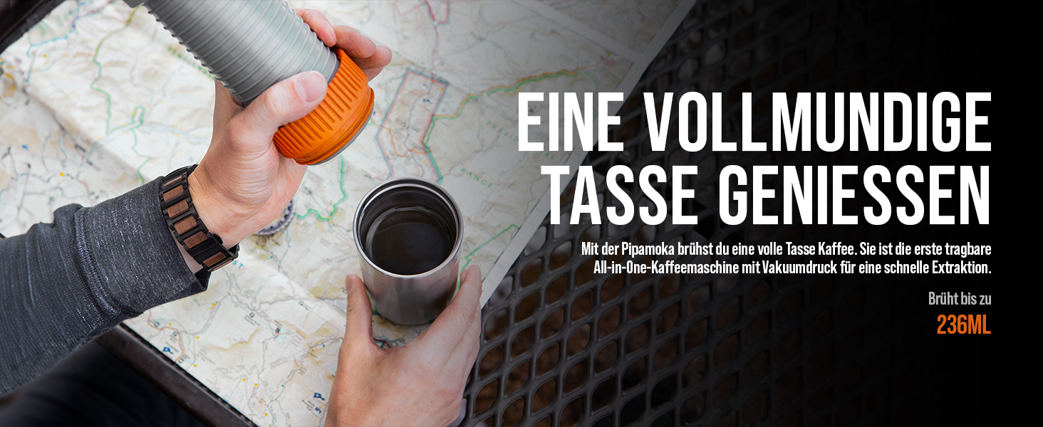 WACACO Pipamoka - портативна кавомашина для подорожей, ручна, з нержавіючої сталі, 300 мл