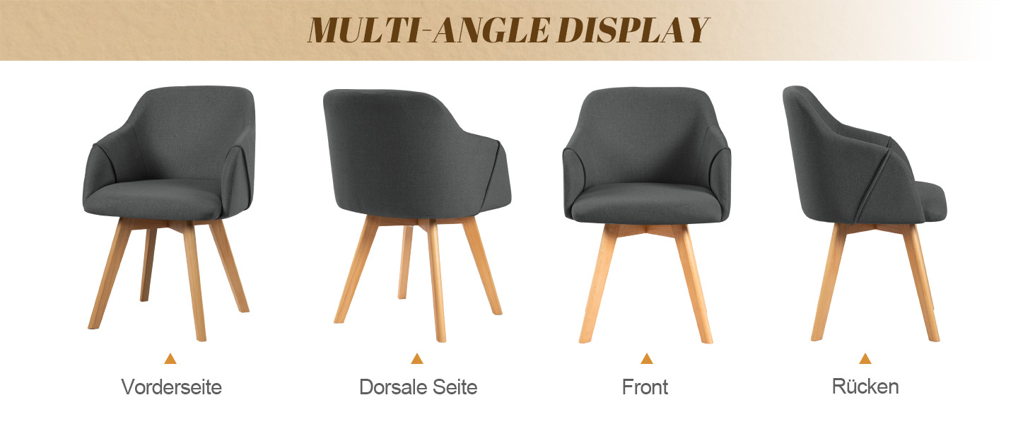 Обідні крісла Bekrvio (2 шт.) - обертаються, з підлокітниками, жовті, сірі, дерев'яні