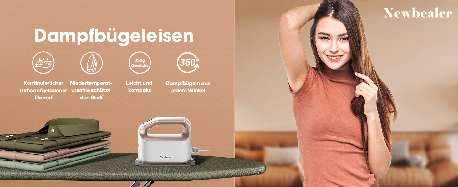 Праска для одягу Newbealer: компактна туристична праска, 1200W, 3 режими, швидкий нагрів 45с, зелено-золота