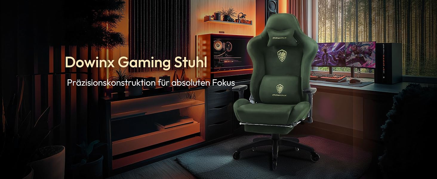 Ігровий крісло Dowinx з мікрофібри, дихаючий та ергономічний офісний стілець, м'яке відчуття як хутро, регульований стілець з підніжкою (зелений)