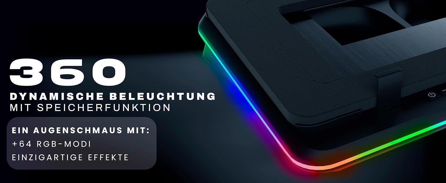 Ігровий охолоджувач для ноутбука KLIM Turbofrost до 17 дюймів, 4 вентилятори, RGB підсвітка, алюміній, чорний