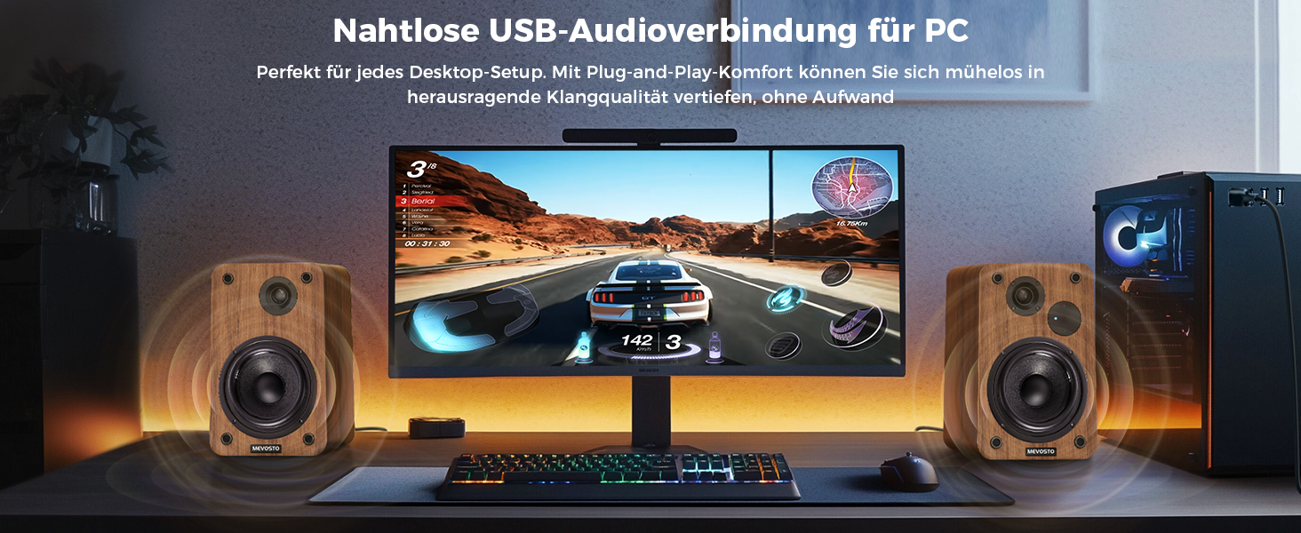 Активні полочні колонки 36W RMS, бездротові Bluetooth 5.4 динаміки для ПК з 5-дюймовим вуфером, USB-цифровим аудіо, регулюванням басів та високих частот, студійні монітори з RCA для вінілового програвача та ТВ, дерево