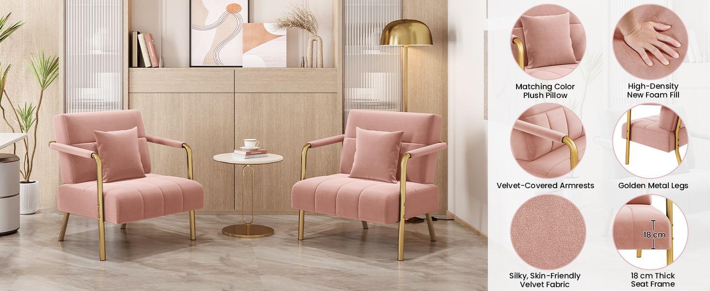 Yaheetech м'яке диван з підлокітниками та металевими ніжками, сучасний двомісний диван з 2 подушками для попереку, Loveseat для вітальні/спальні (75,5 см ширини, Рожевий)