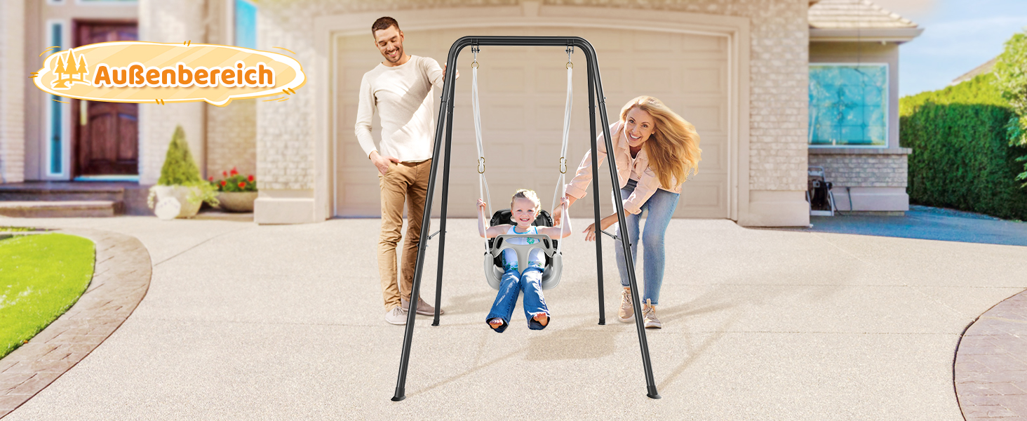 Набір 4-в-1: гойдалка та дверний вистрибувач для малюків, дитячий гойдалковий набір з металевим складним стійкою для дому та вулиці, легка збірка та зберігання (Чорний)