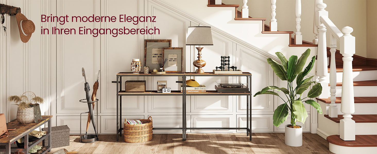 Консоль VASAGLE - вузький столик для вітальні/коридору з 2 полицями, 20 x 100 x 80 см, антрацит-чорний, LNT131B22