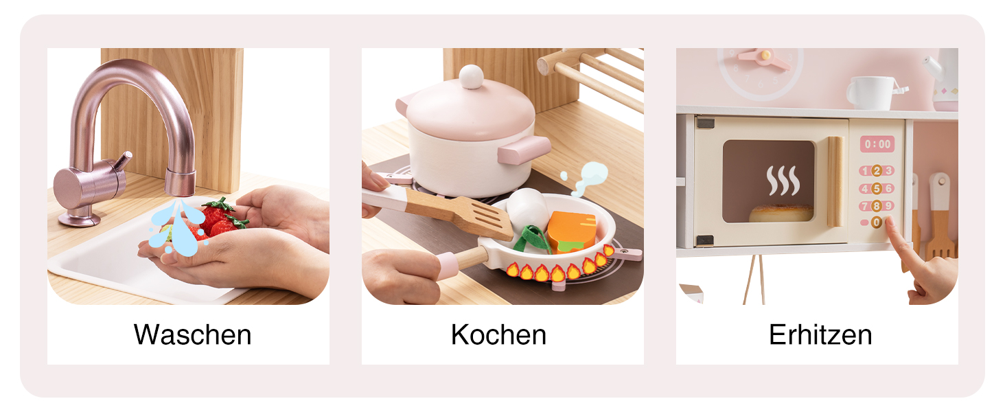 Дерев'яна дитяча кухня ROBUD з реалістичним аксесуаром. Ігровий набір для дітей, сучасний дизайн, подарунок від 3 років.