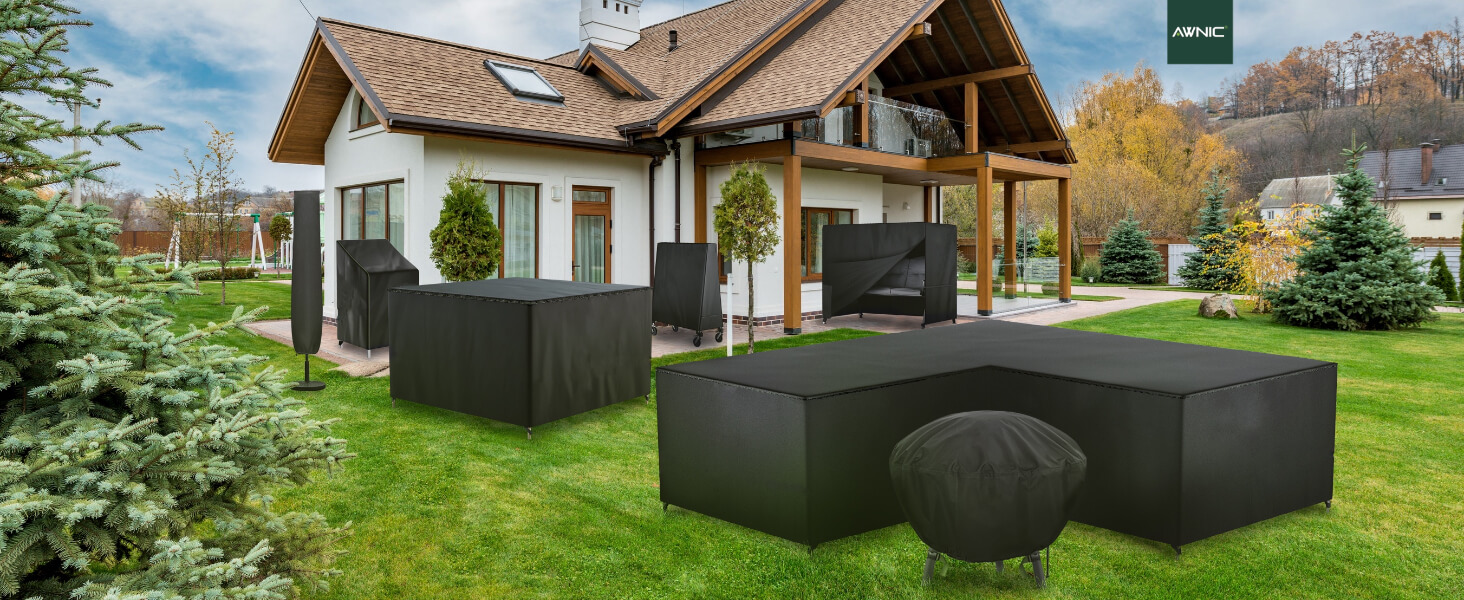 Накладна захисна покривала для садово-патіо меблів Awnic 150x120x71 см, важка, 420D Oxford, водонепроникна, анти-UV, стійка до розривів