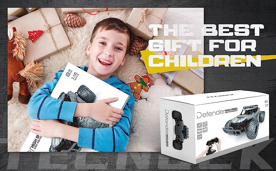 Радіокерований позашляховик Tecnock 1:16 з підсвічуванням, 2.4GHz RC Monstertruck, 2 акумулятори (60 хв роботи) - іграшка для дітей та дорослих, сірий