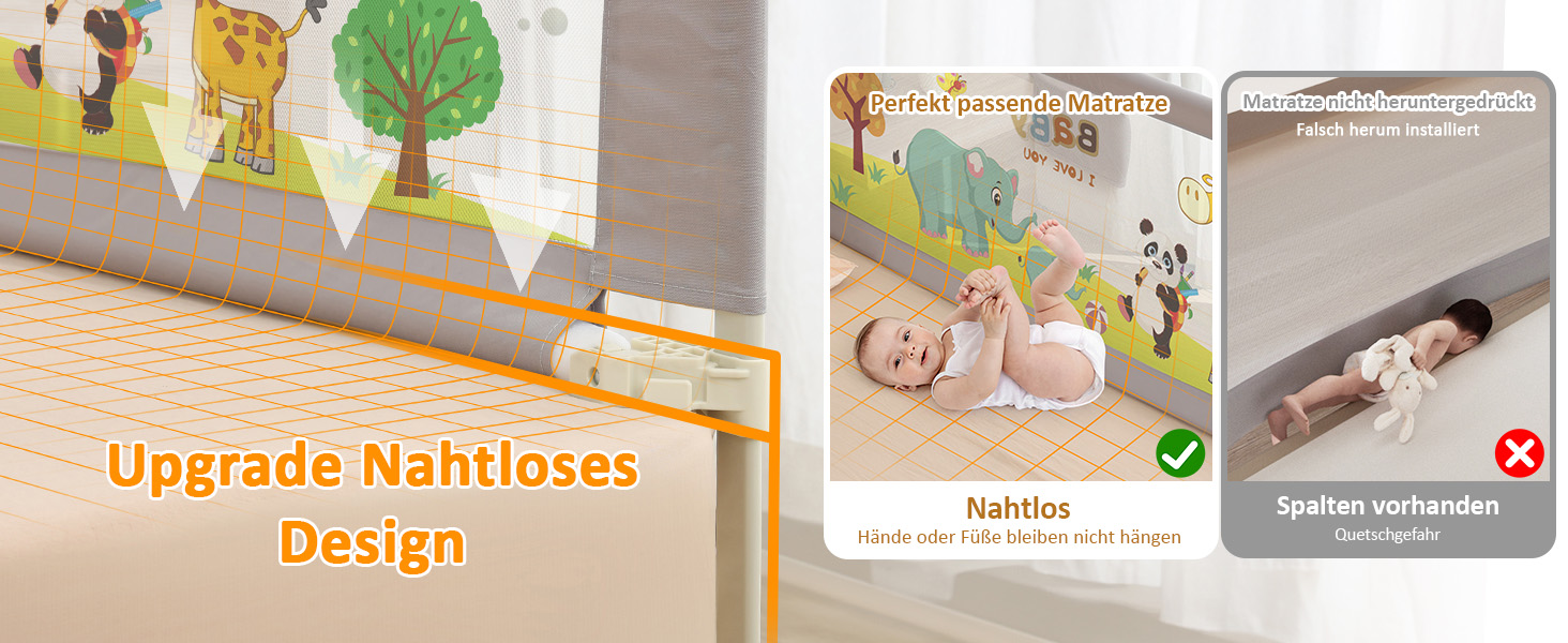 Бортики для ліжка дитячі 3 шт. (2x200 см + 1x180 см) складні, захист від випадання, малюнок 'Джунглі', для малюків та дітей