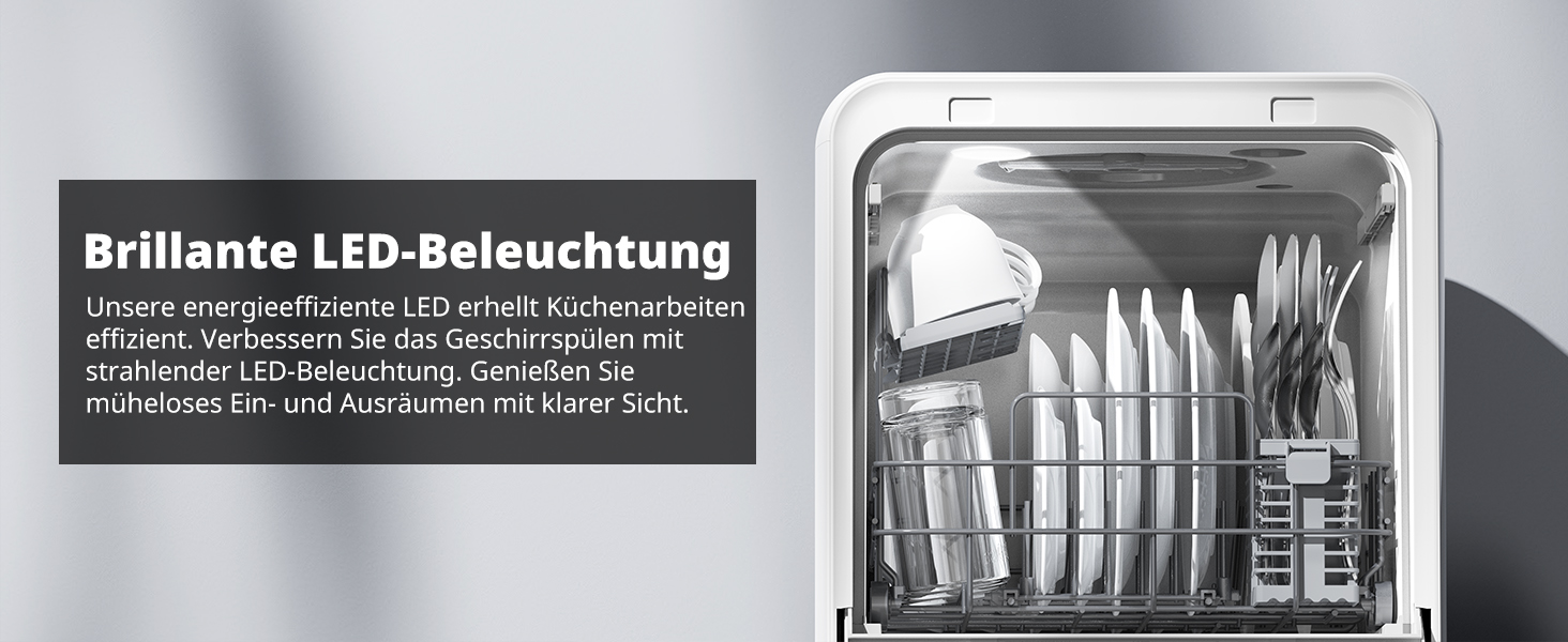Мийка посуду AIRMSEN Mini для столу з резервуаром для води, ополіскувачем, 9 програм, 37*50 см, ультра-вузька, таймер 1-24 год, 360° подвійний розпилювач, шланг/без шланга, білий
