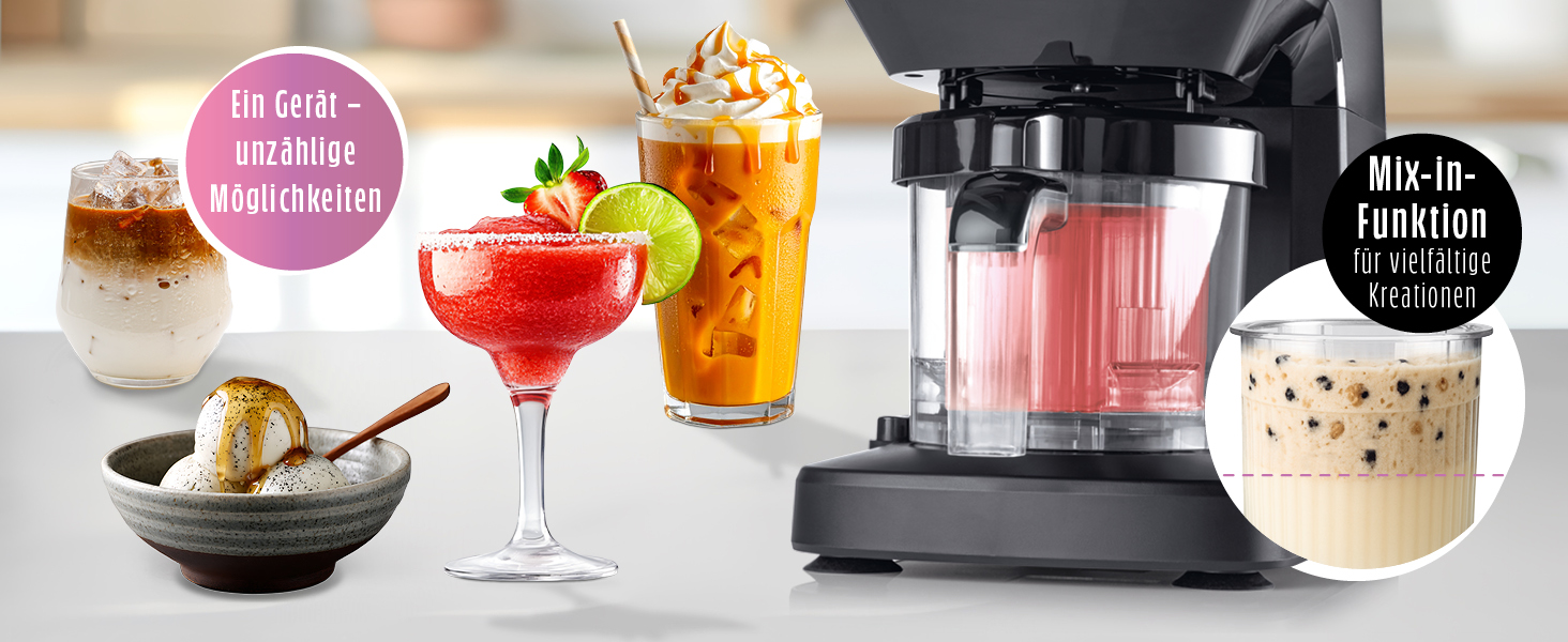 Машина для морозива GOURMETmaxx SmoothUp 800 Вт: льодогенератор, 10 програм, функція додавання інгредієнтів, LED-дисплей, 2 стакани в комплекті, чорний