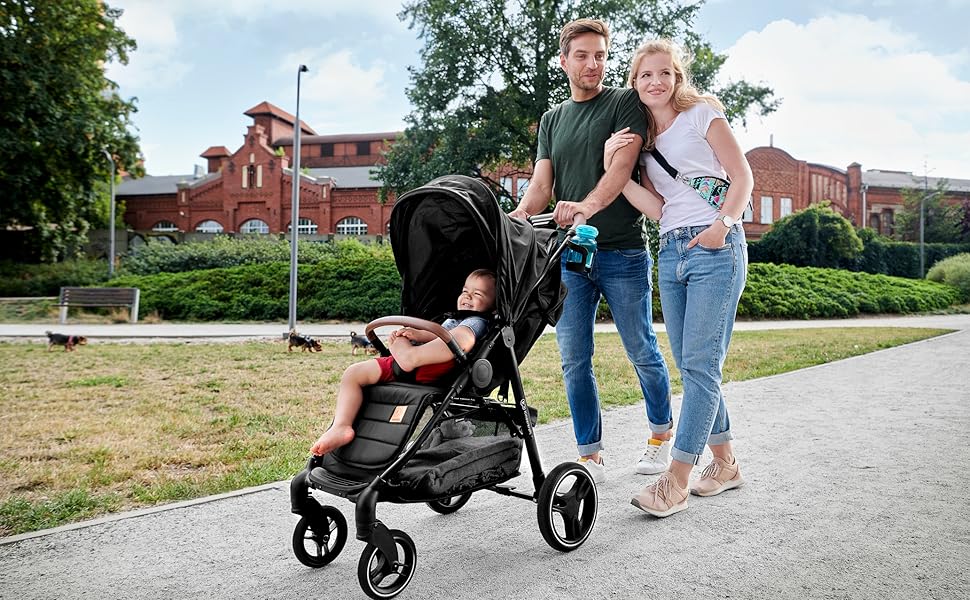 Дитяча коляска Kinderkraft GRANDE PLUS сірого кольору, від народження до 22 кг, складна однією рукою, з регульованою спинкою та великим козирком