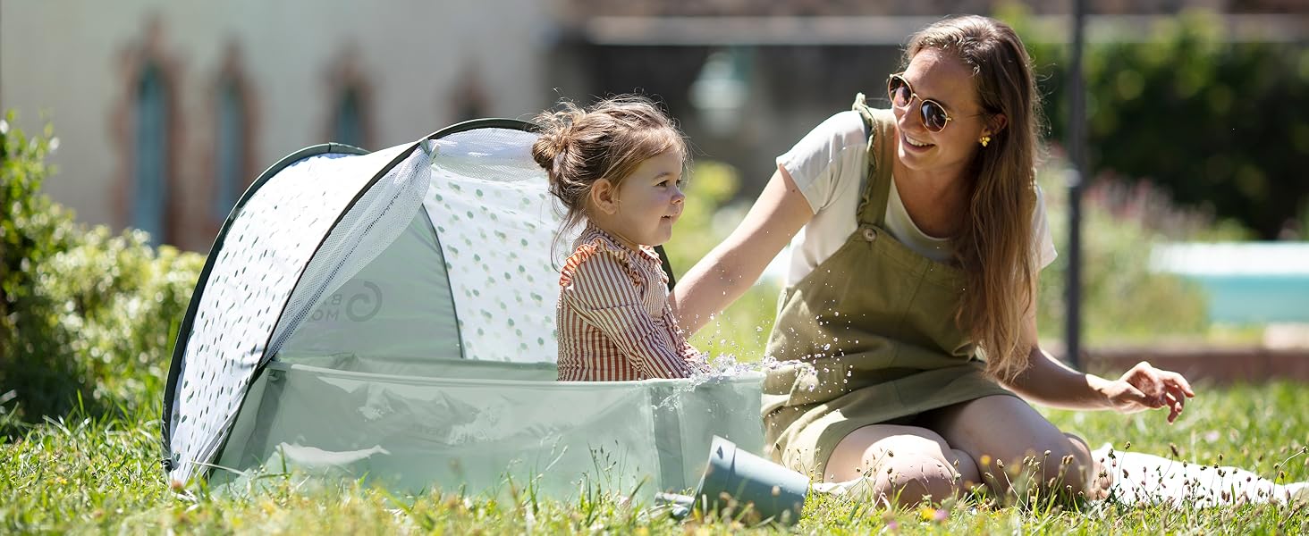 Дитячий намет Babymoov Strandmuschel 3-in-1 Aquani Marinière: матрац для плавання, басейн та ліжко для подорожей з UV-захистом SPF 50