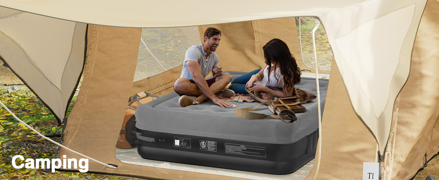 Надувне ліжко Lewondr на 2 особи з вбудованим насосом, 203x152x46 см, сірий колір, 250 кг, для кемпінгу, дому, гостей, подорожей