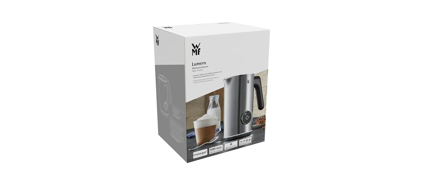 WMF Lono Silk: Електричний спінювач молока для капучино, лате та гарячого шоколаду (150-500 мл) з індукційним нагрівом та підсвіткою. Підходить для коров'ячого та рослинного молока.
