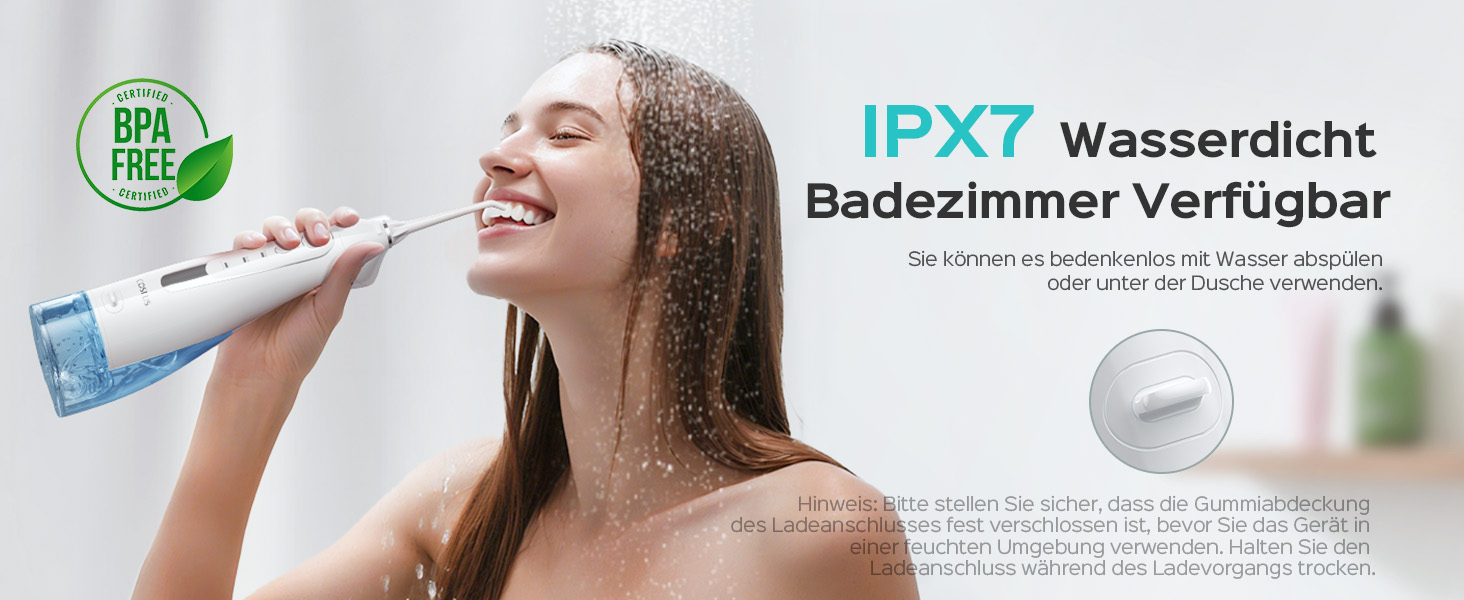 Бездротовий портативний душ COSLUS: 300 мл, IPX7, 5 насадок, для інтенсивного очищення та догляду за порожниною рота, ідеальний для подорожей