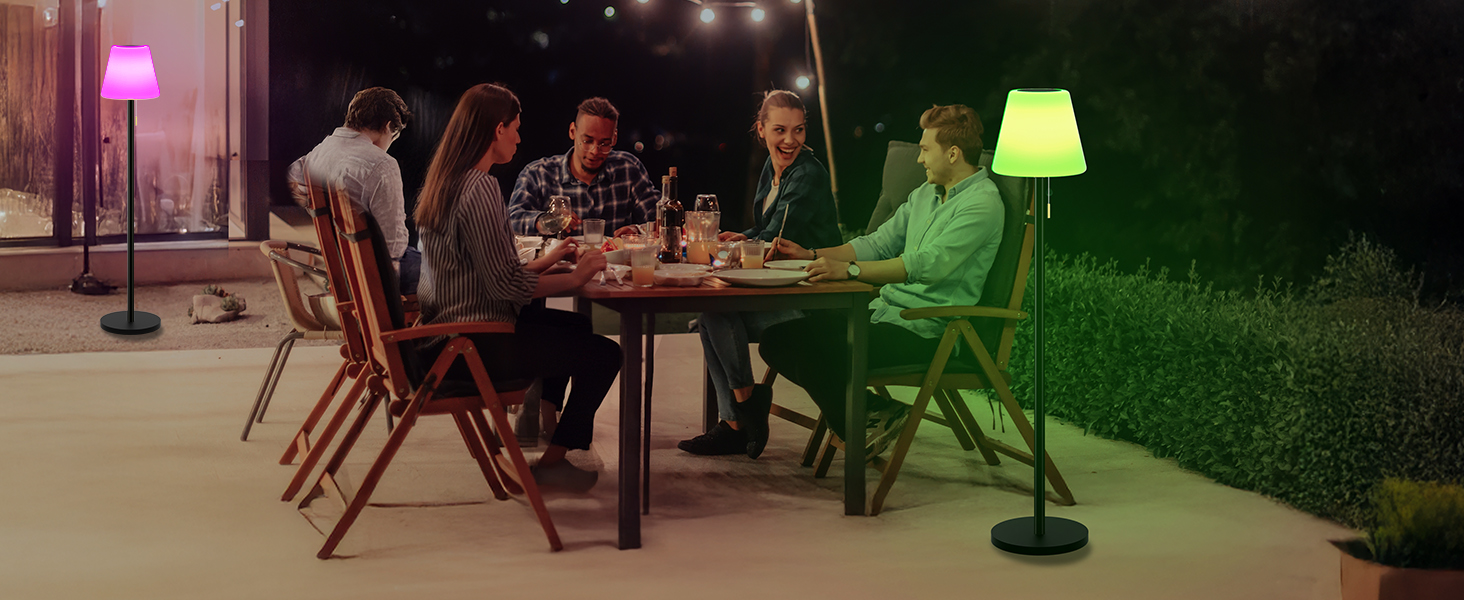 Сонячна LED стійка лампа для вулиці з акумулятором, димуванням, теплим білим та RGB світлом, з датчиком світла, водонепроникна для тераси