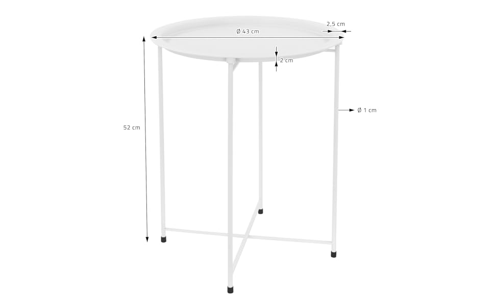 Круглий журнальний стіл ML-Design Ø43xH52 см з металу, журнальний столик зі знімним підносом, складний, стійкий, стіл для вітальні журнальний столик журнальний стіл приліжковий тумбочка садовий стіл, для напоїв і закусок (білий)