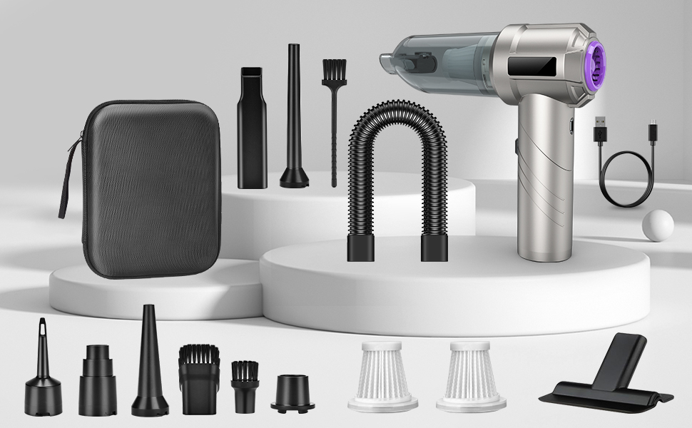 Акумуляторний ручний пилосмок для авто та дому 22000Па, безщітковий двигун, з функцією видування, 3 HEPA-фільтрами та набором щіток