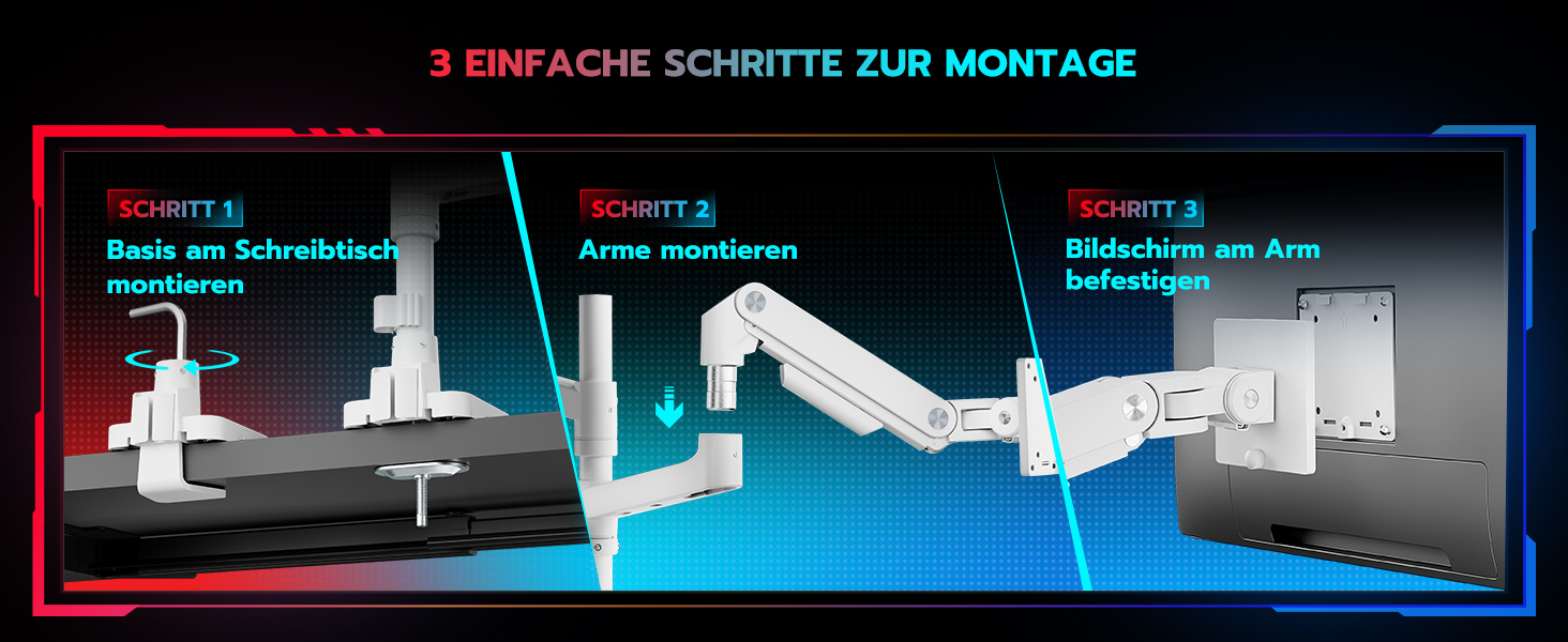 Кріплення для монітора ARES WING для 2 моніторів, 17-49 дюймів, газ-амортизатор, регулювання висоти, поворотний, VESA 75/100 мм, 2-20 кг, білий
