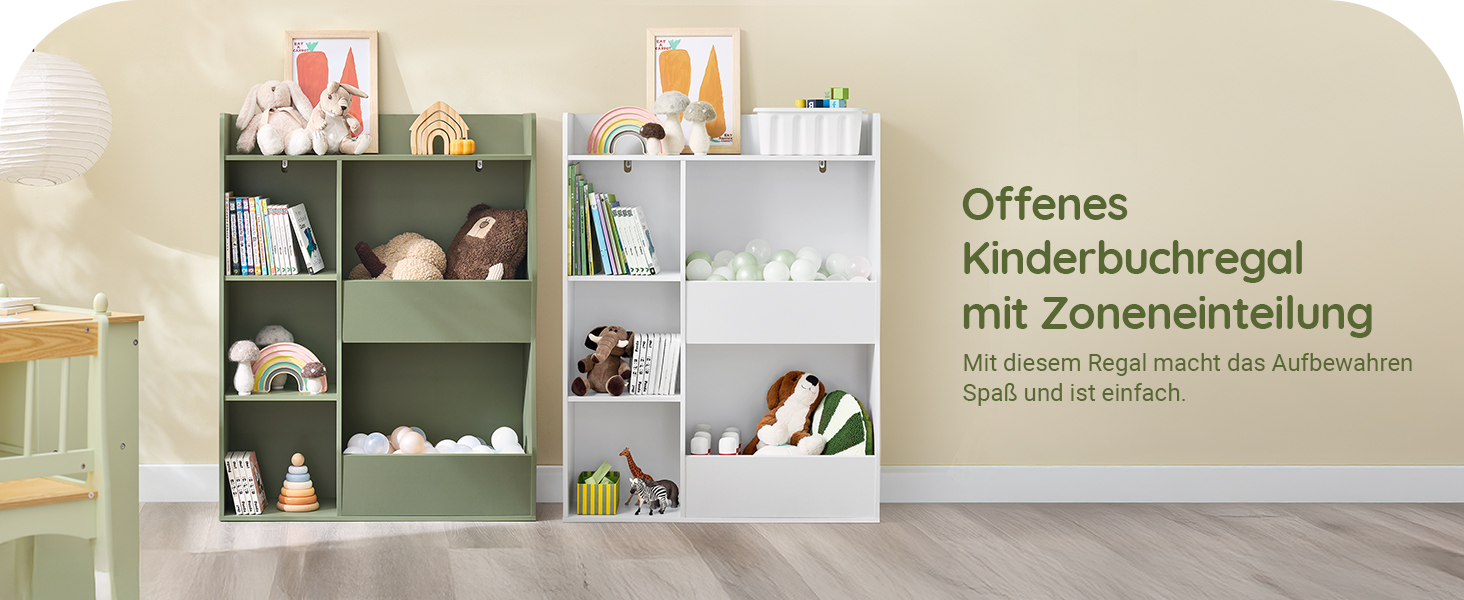 Полиця для книг SoBuy Montessori для дітей, зелена, 80x104x34 см, 5 відділень