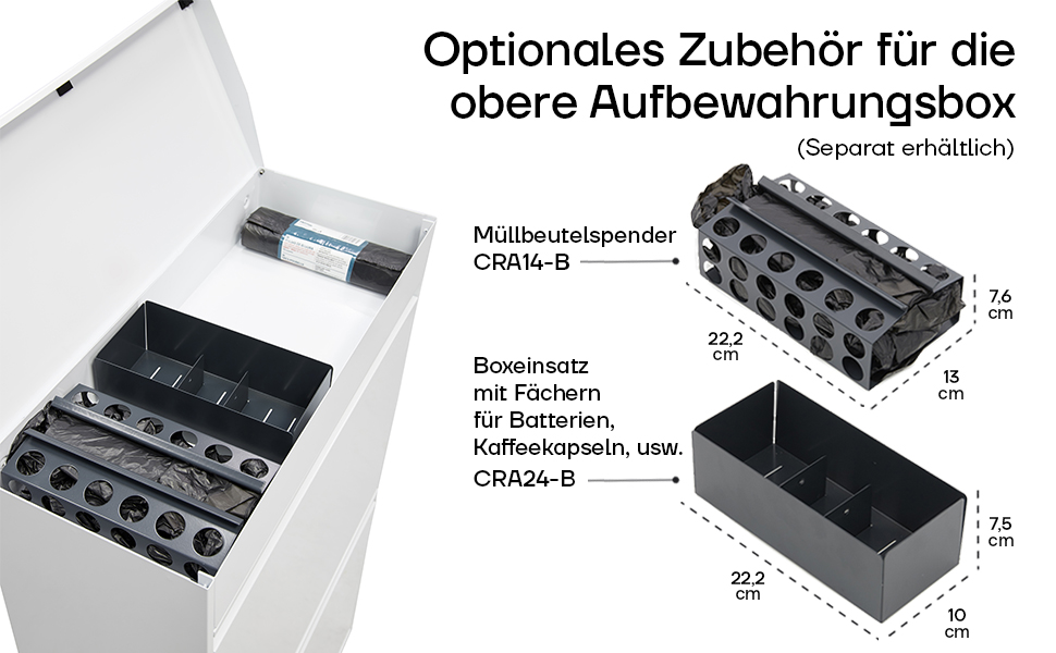 Сталевий контейнер для сміття ARREGUI Top CR621-B з ящиком для зберігання з кришкою, системою відділення сміття з 4 внутрішніми пластиковими знімними відрами з ручкою, 4 x 17 л (68 л), білий верх-білий