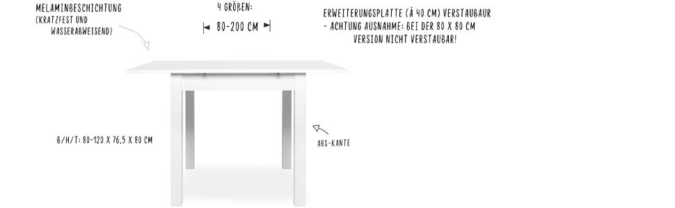 Обідній стіл Inter Trade Küchentisch, білий, 120-160 x 70 см, з висувною платформою