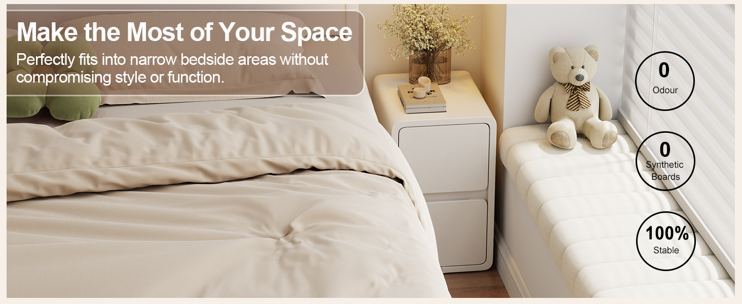 Нічний столик AQIMUELE, білий, з 2 шухлядами, 30 см, без встановлення, шкіряна поверхня