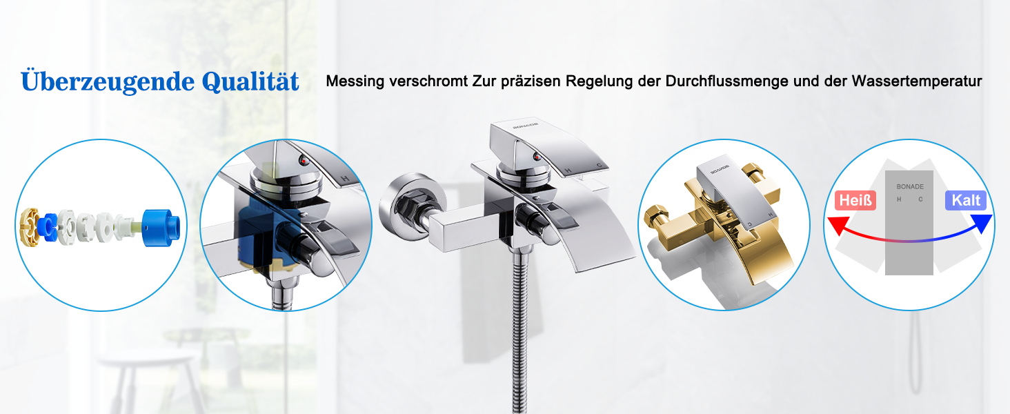 Набір для ванни з водоспадом: змішувач, душова лійка, шланг, кріплення для стіни (хром)