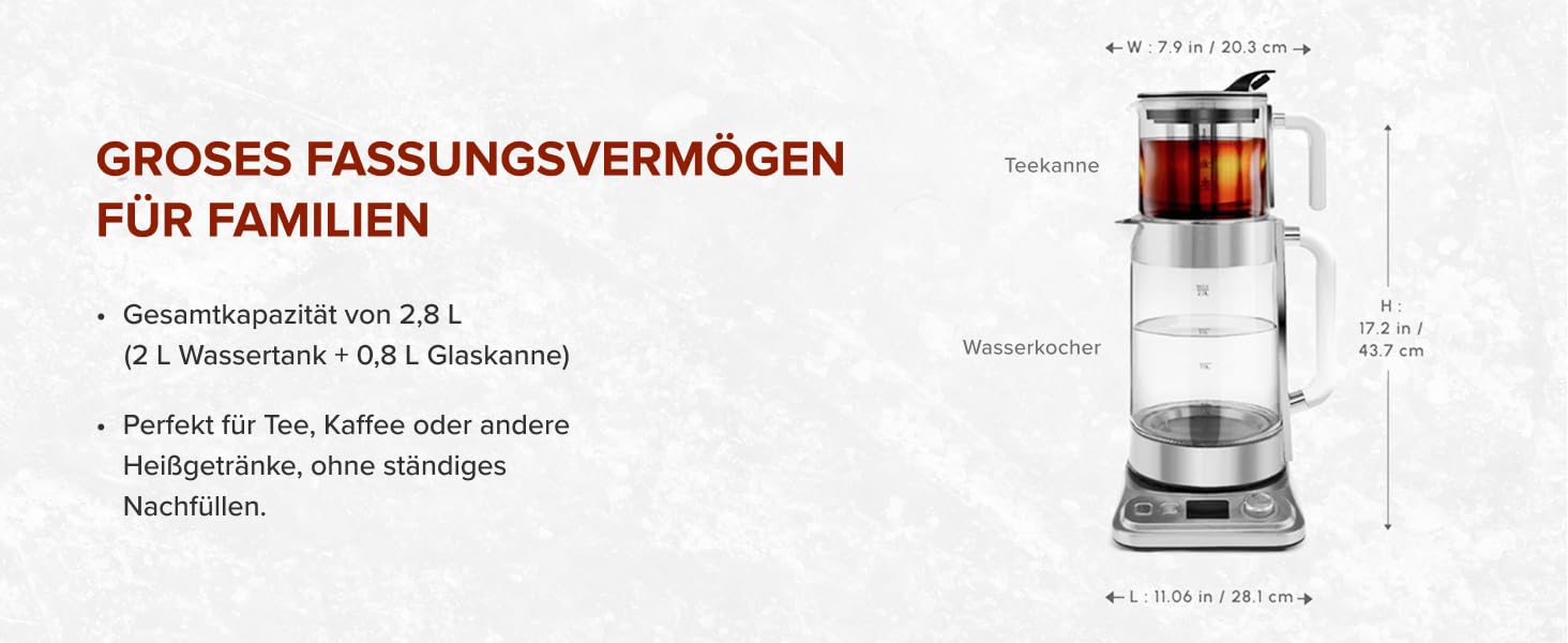 Електричний чайник та заварник Karaca X Refika XL з автоматичним регулюванням температури, 2л, 0.8л, 2200W, хром