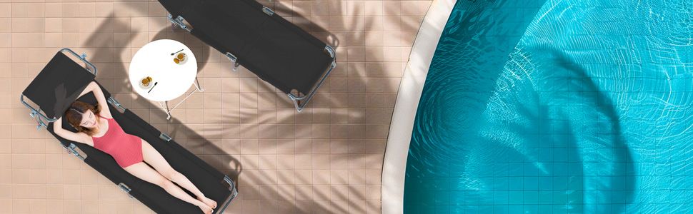 Розкішні лежаки для відпочинку Vounot (2 шт.): регульована спинка, захист від сонця, для саду, басейну, тераси (чорний)