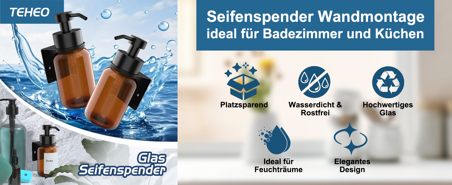Настінний диспенсер для мила чорного кольору 250 мл - без свердління - для шампуню та гелю для душу