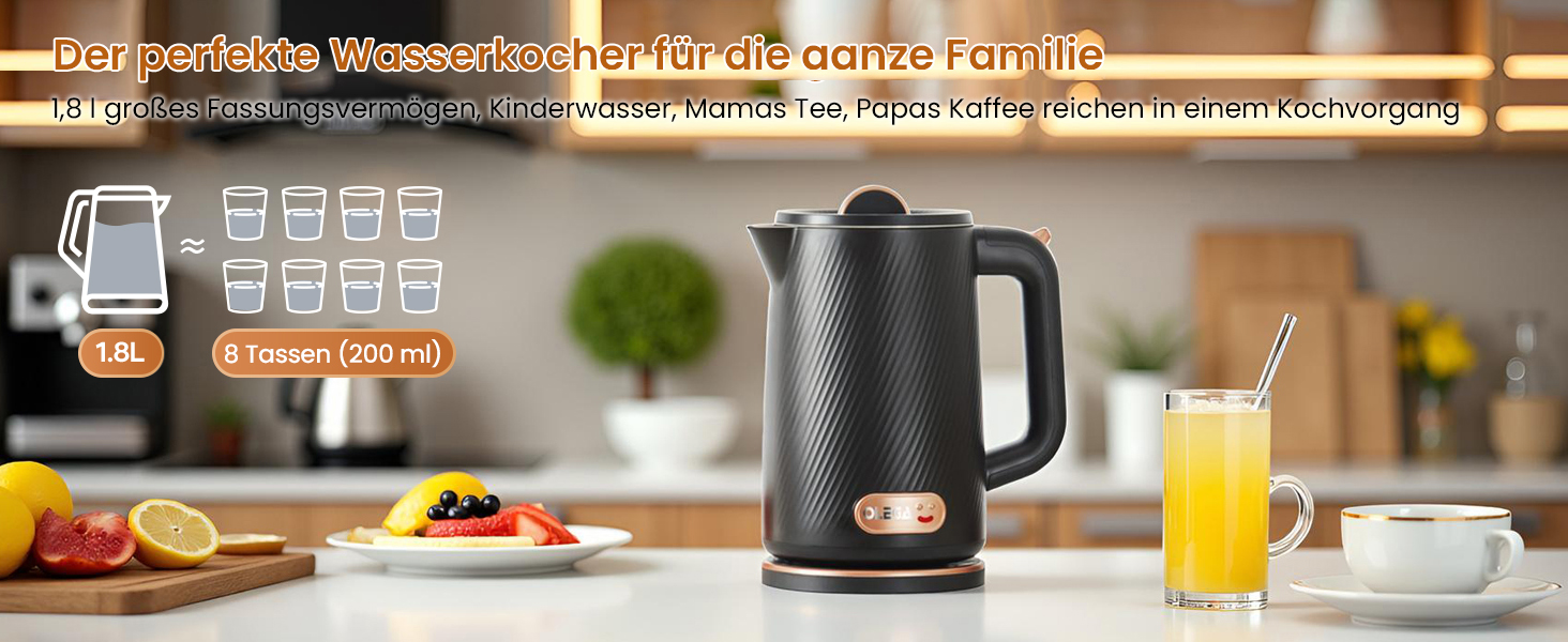 Електричний чайник OLEGA 1.8L, 1800W, нержавіюча сталь, автоматичне відключення, захист від сухого кип'яття