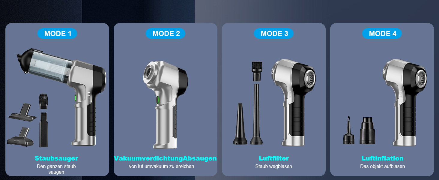 Акумуляторний ручний пилосос 4-в-1 для авто та дому, потужність 25000Па, бездротовий електроповітродув для прибирання шерсті, кухні та ПК, чорний