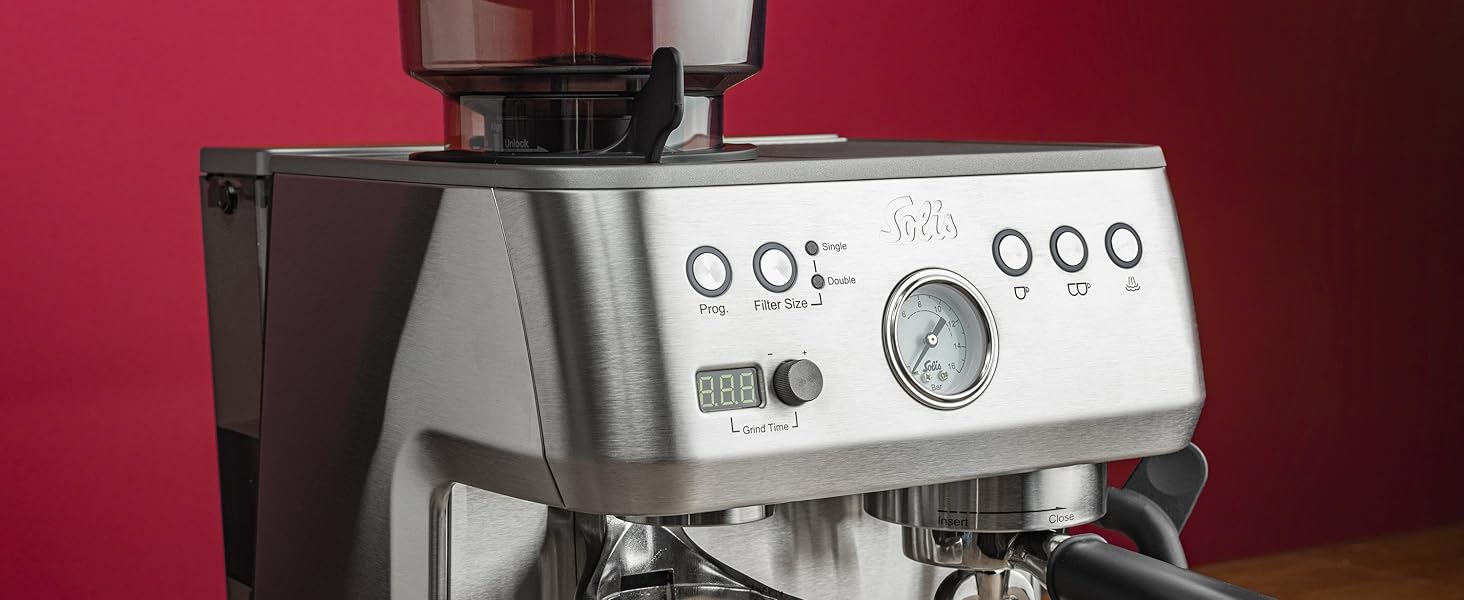 Кавомашина Solis Grind & Infuse Perfetta 1019 з вбудованою кавомолкою та функцією приготування еспресо, капучино та гарячої води - нержавіюча сталь
