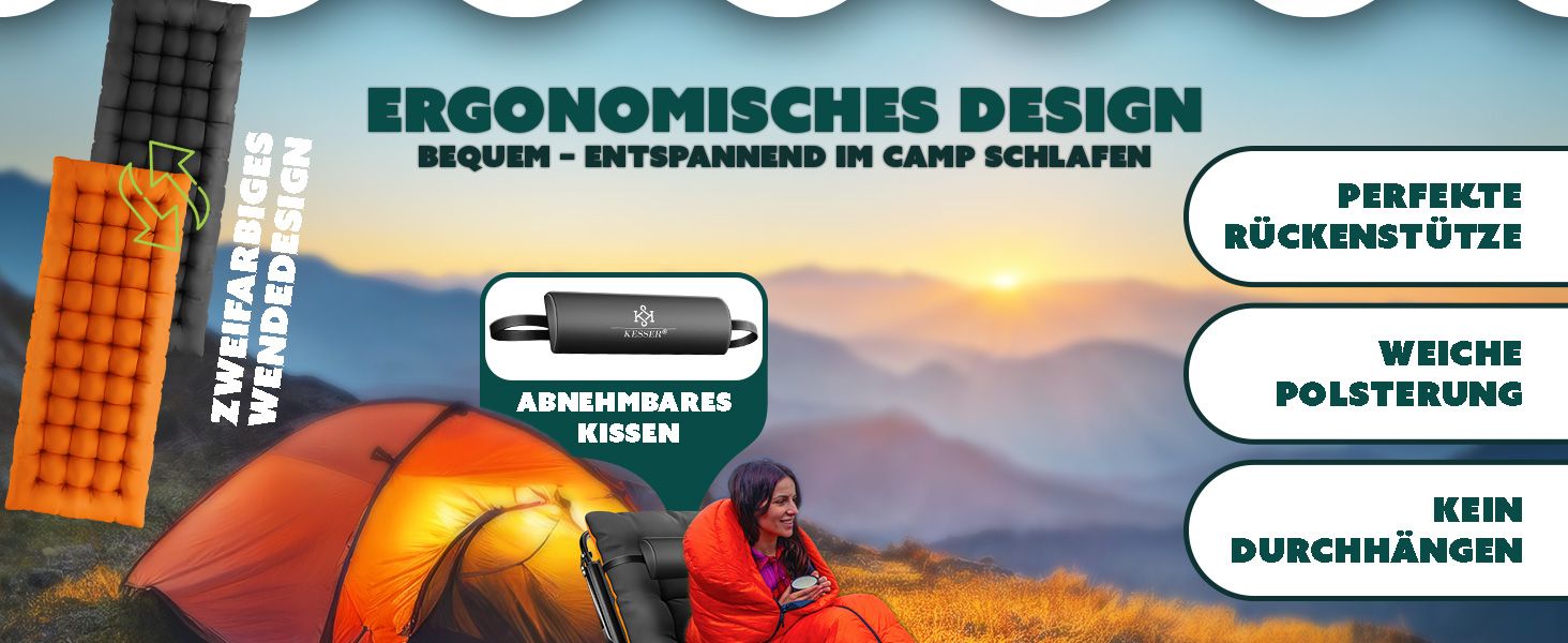 Розкладне кемпінгове ліжко KESSER з преміум-матрацом 190x68x30 см, польове ліжко до 250 кг з подушкою, кишенею та підстаканником, для відпочинку на природі та дому, колір Зелений/Тауп