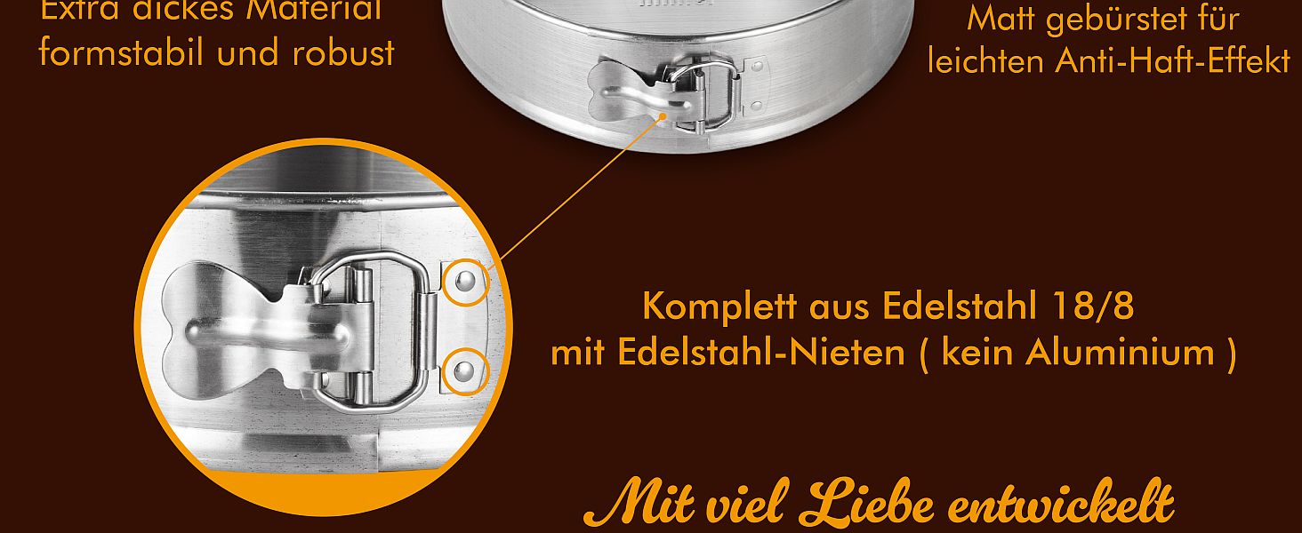 Форма для випічки Edelstahl, роз'ємна, нержавіюча сталь, 25 см, без ПФОА, для миття в посудомийній машині