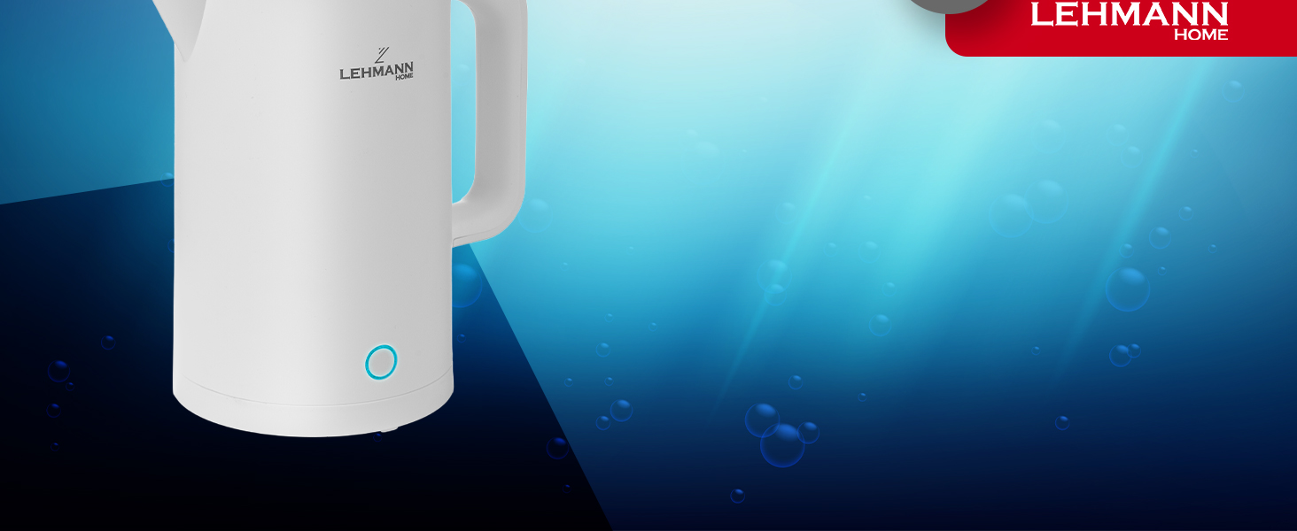 Електричний чайник Lehmann Edelstahl 1.7L, 2200W з подвійними стінками, автоматичне відключення, захист від перегріву, BPA-free, для дитячого харчування, чаю та кави (Білий)