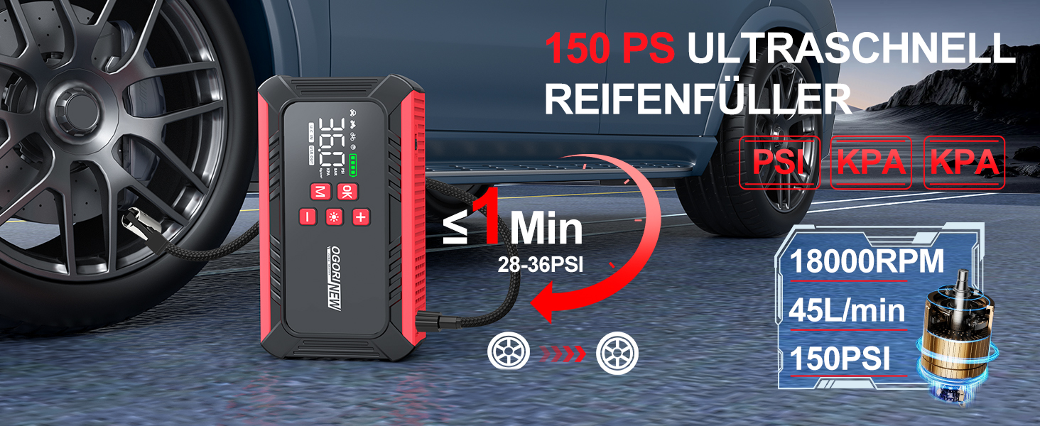 Powerbank для автомобіля з компресором 150 PSI, 7000A, 12V, 8L/10L (бензин/дизель), LED-ліхтарик