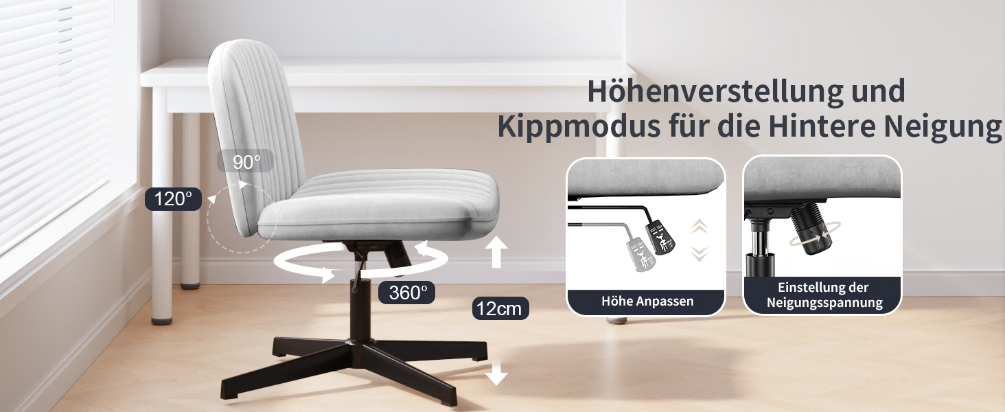 Офісне крісло без підлокітників Naspiro, сіре, з тканини, регульоване по висоті, поворотне на 360°, з функцією гойдання