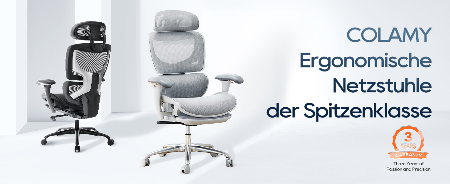 Органічний офісний крісло COLAMY з підніжкою, 3D підлокітниками, підголівником, підтримкою попереку та дихаючою сіткою - для офісу та дому, чорний