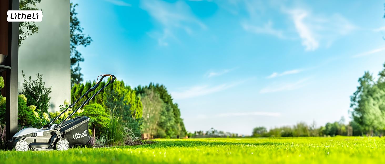 Акумуляторний газонокосарка Litheli 20V, ширина косіння 33 см, до 200 м², об'єм кошика 30 л, висота косіння 25-65 мм, з акумулятором 4.0 Ah